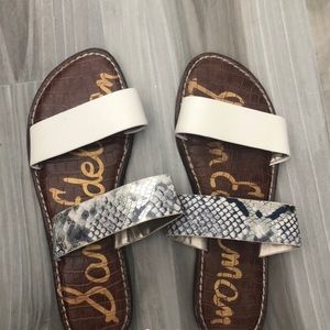 Sam Edelman white & snakeskin flat sandals